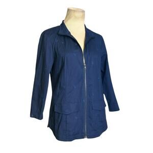 Chico's navy blue floral embroidered zippered jacket size 0 - small